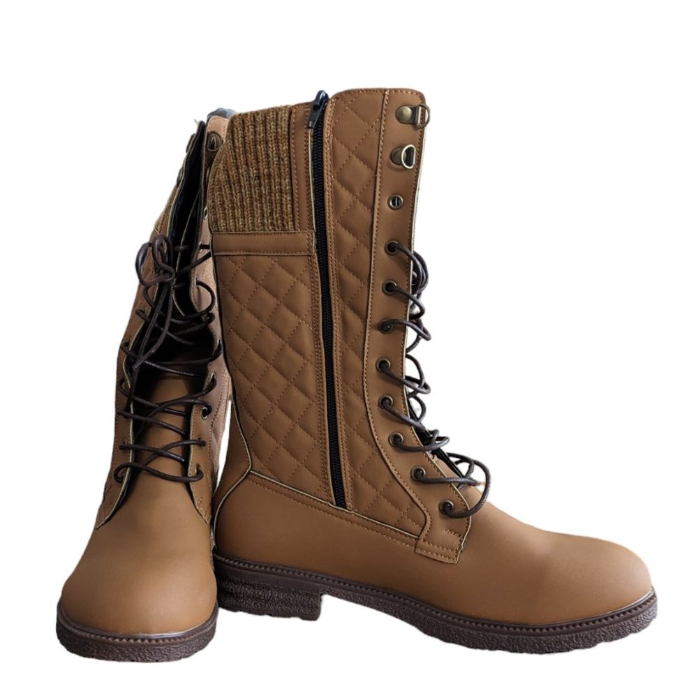 Women's NIB lace up combat style boots, cognac, size 10